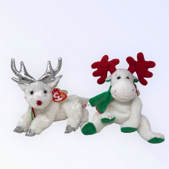 Ty Moosletoe & Sleighbell Reindeer Christmas Holiday Vintage Beanie Babies - Picture 1 of 7